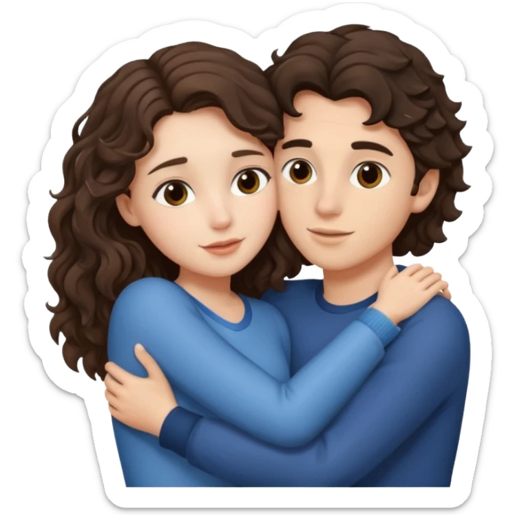 Brunette wavy haired girl hugging kissing brunette boy sticker