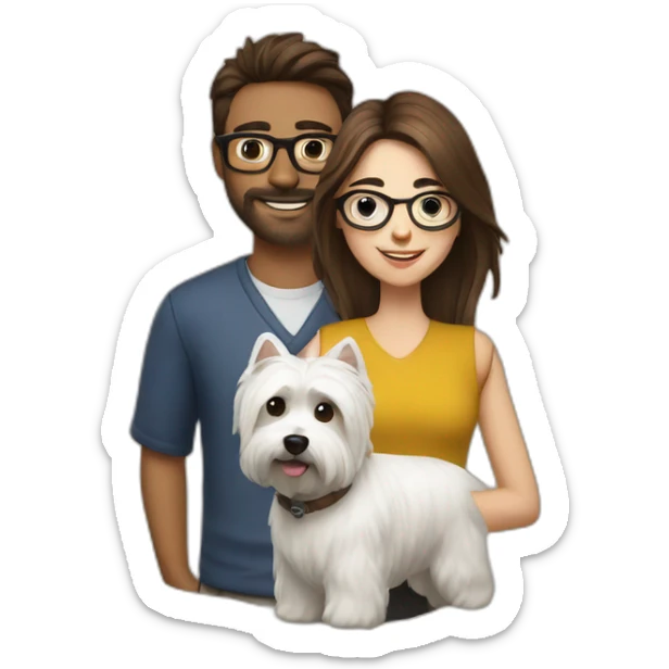 Brown hair man with glasses anda with westie dog girl sticker