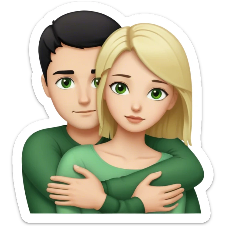 Black short hair green eye man hugging woman with brown eyes and long blonde hair sticker