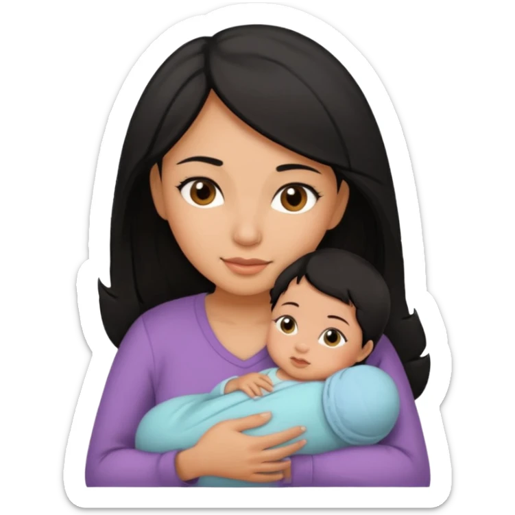 mom holding newborn baby girl with brown eyes tan skin and black hair and blue eyes newborn girl baby tan skin black hair sticker