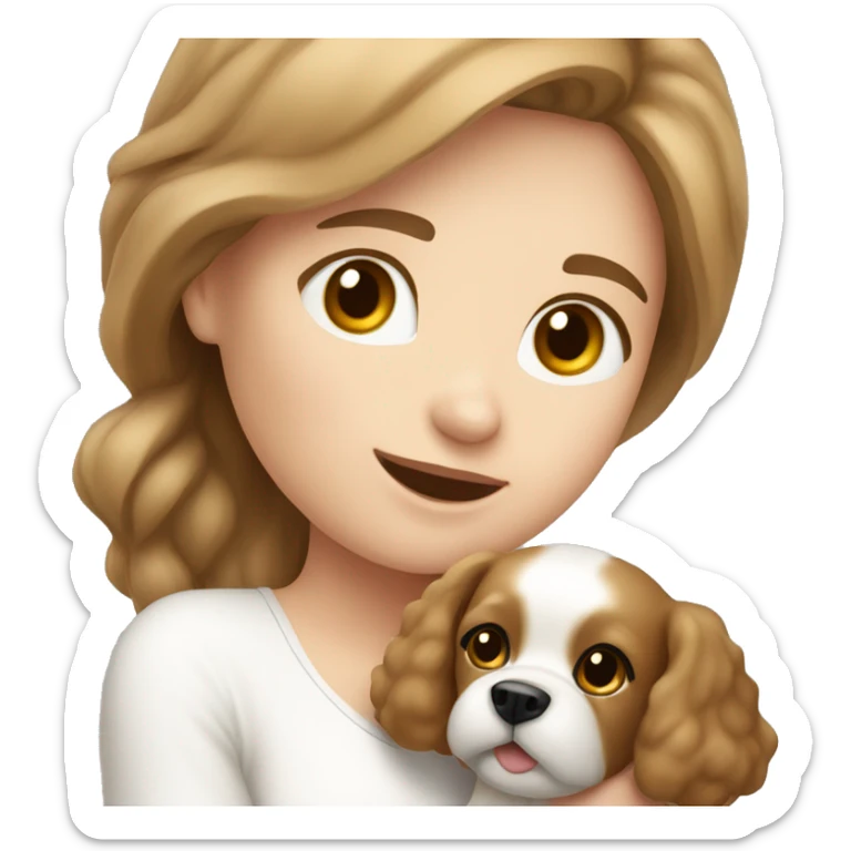 Light brown hair girl with bishon frise dog in her hands  sticker