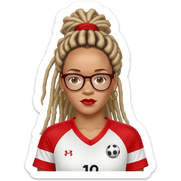 Rihanna soccer mom dreadlocks island red and white jersey eyeglasses freckles sticker