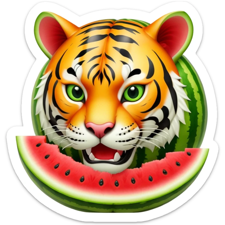 A watermelon fruit body with a fierce tiger head coming out of the top sticker