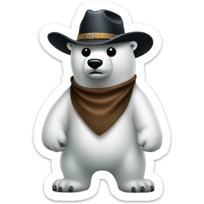 Full body of polar bear wearing cowboy hat wearing a zorro mask sticker