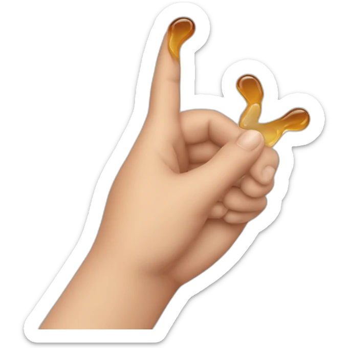 una mano con el dedo de en medio estirado y manchado de un liquido marrón y el resto de dedos encogidos sticker