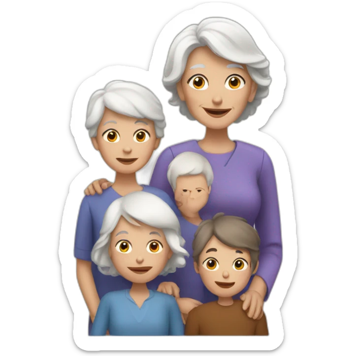 grandmother with white hair and children with brown hair sticker