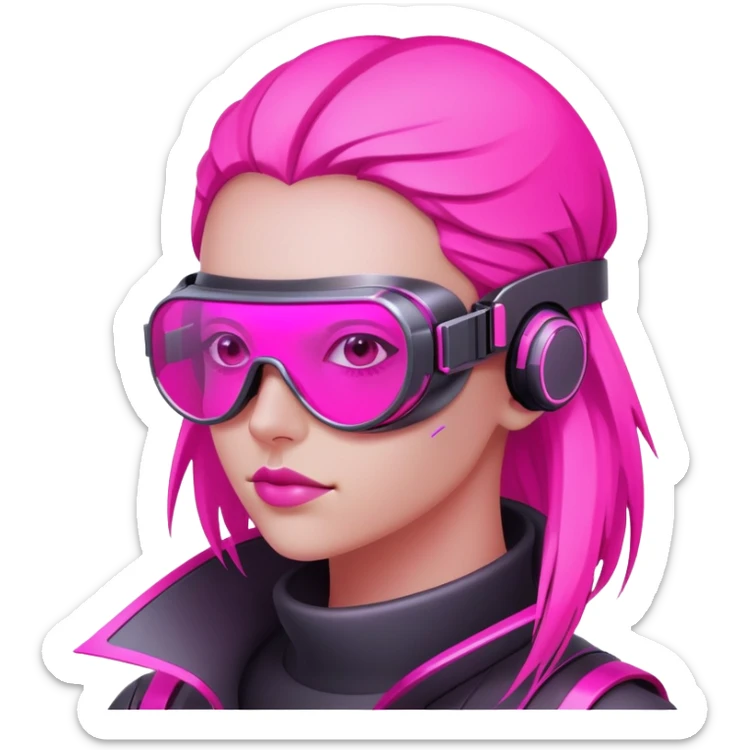 cyberpunk pink protective glasses, neon pink lenses, futuristic welding eyewear sticker