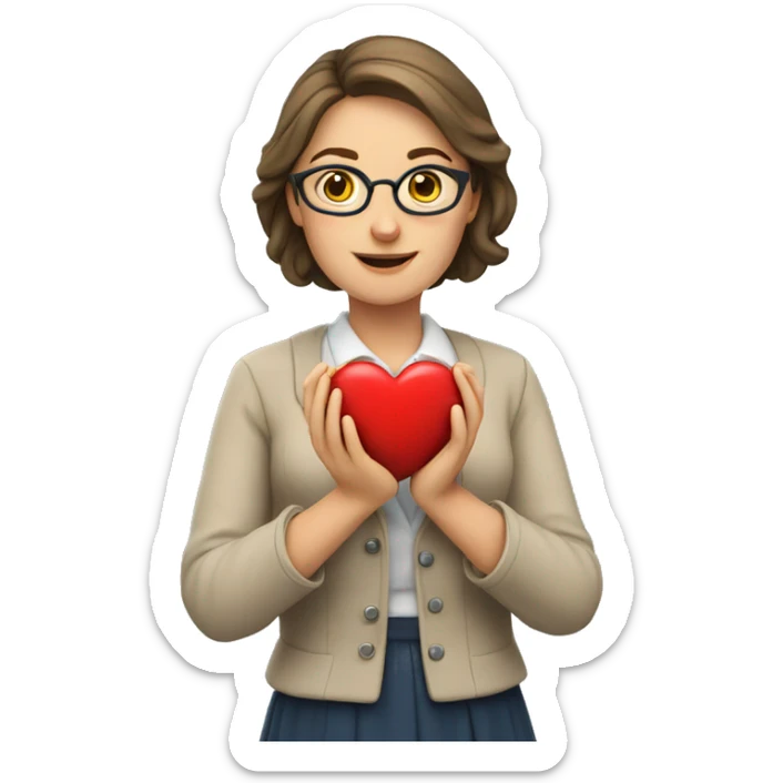 A European woman teacher holds her heart in her hands sticker