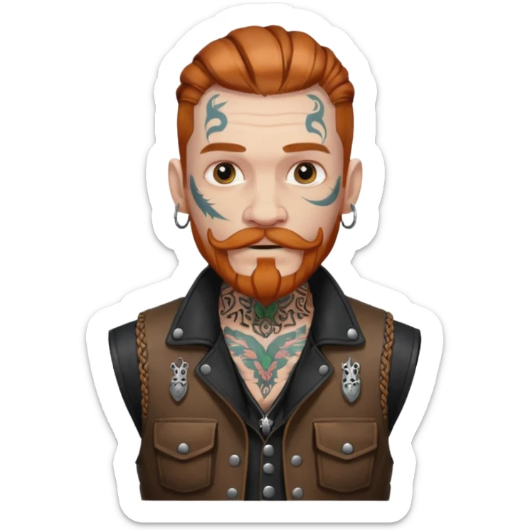 dark ginger braids man very white mustache old very tattoed with the whitest mustache ever sticker