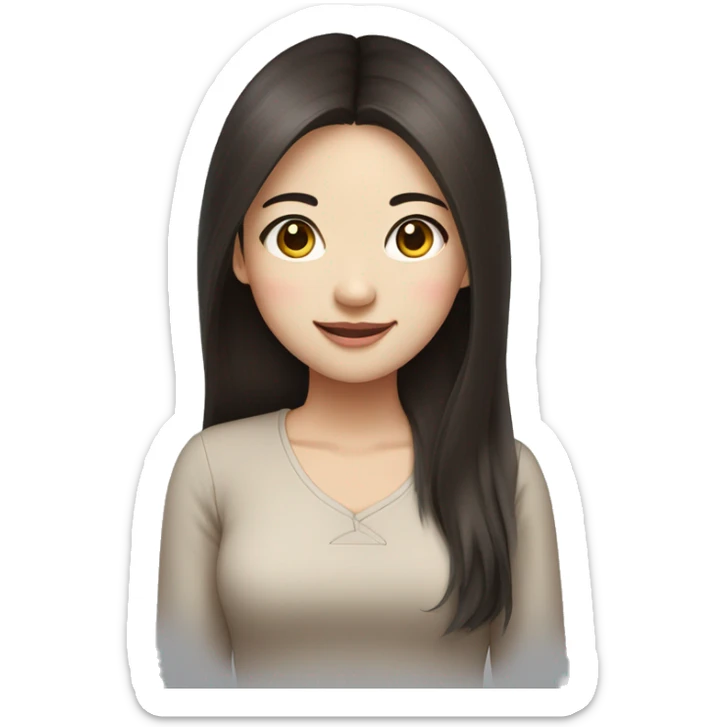 a chinese girl with rounded face, double eyelid, happy but professional, dark brown long hair sticker