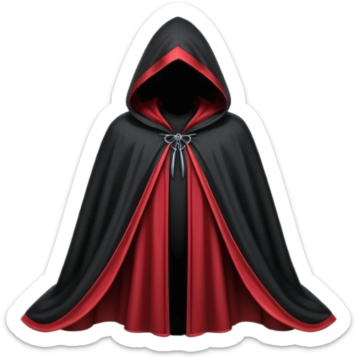gothic hooded cloak object icon, black and crimson accents, mysterious fantasy cloak, elegant folds, 3D cartoon, mobile game icon style, centered, clean background, no text, no watermark
 
 sticker
