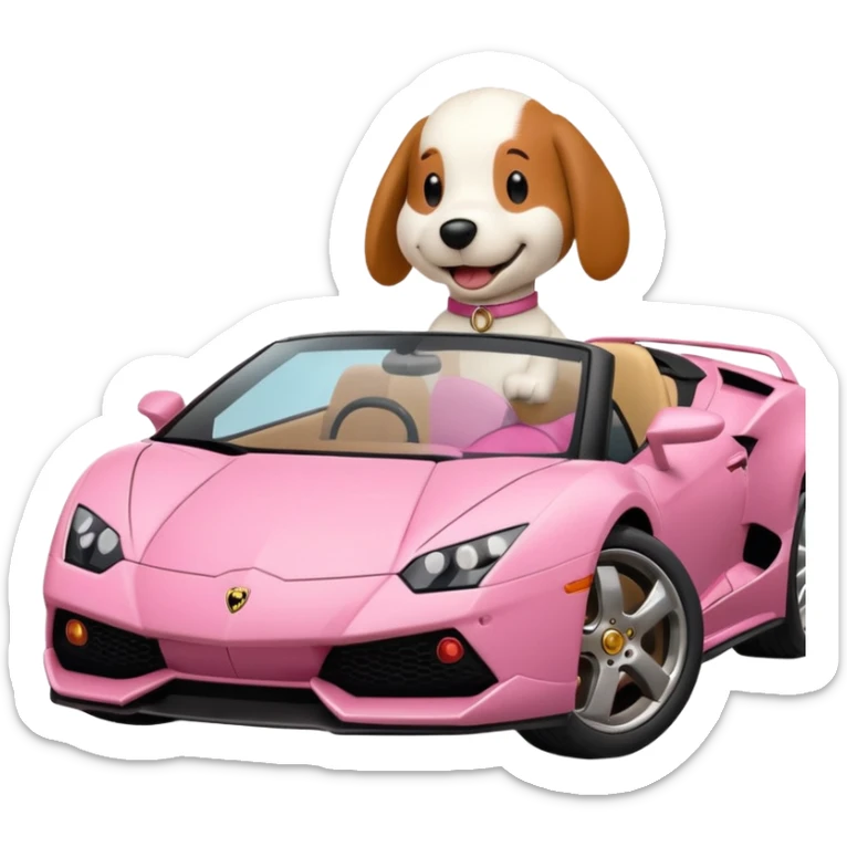 Snoopy in a Lamborghini, the Lamborghini is sideways and Snoopy isn't big, the Lamborghini is pink sticker