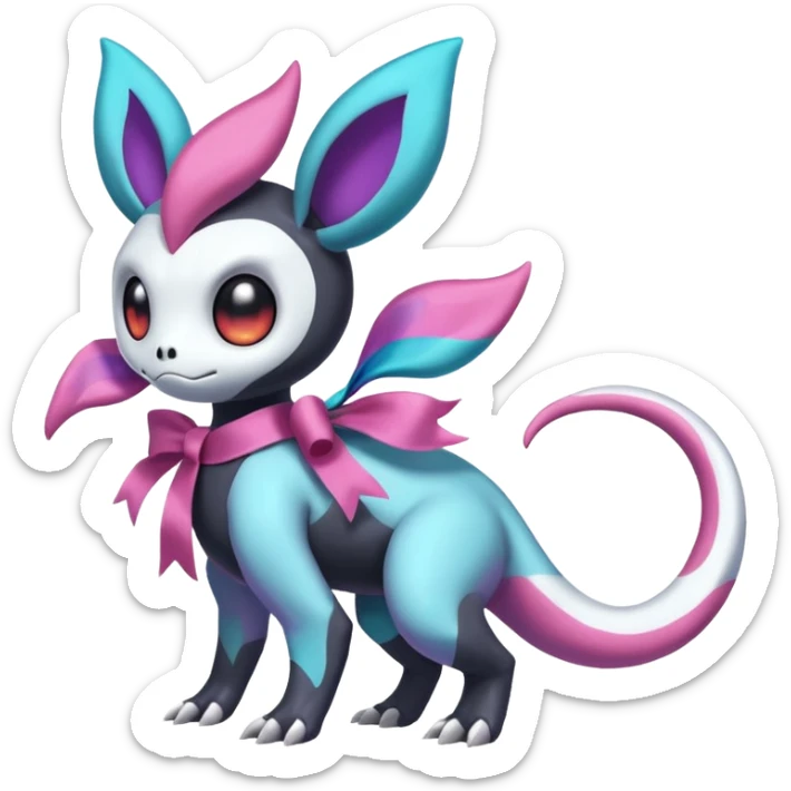 Shiny Duskull-Salandit-Sylveon-Fakémon-hybrid-creature (full body)  sticker