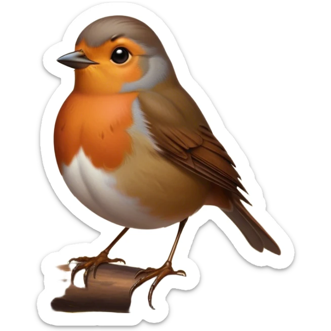 Cinematic Noble Robin Portrait Emoji, Poised and dignified, with a delicate, rounded build, a soft rust-red breast, gentle inquisitive eyes, and a small, refined beak, Simplified yet sharp and sophisticated features, highly detailed, glowing with a soft, warm glow, high shine, intelligent and graceful, stylized with an air of woodland charm, focused and attentive, soft glowing outline, capturing the essence of a watchful and confident robin that appears ready to flutter out of the screen with effortless authority! sticker