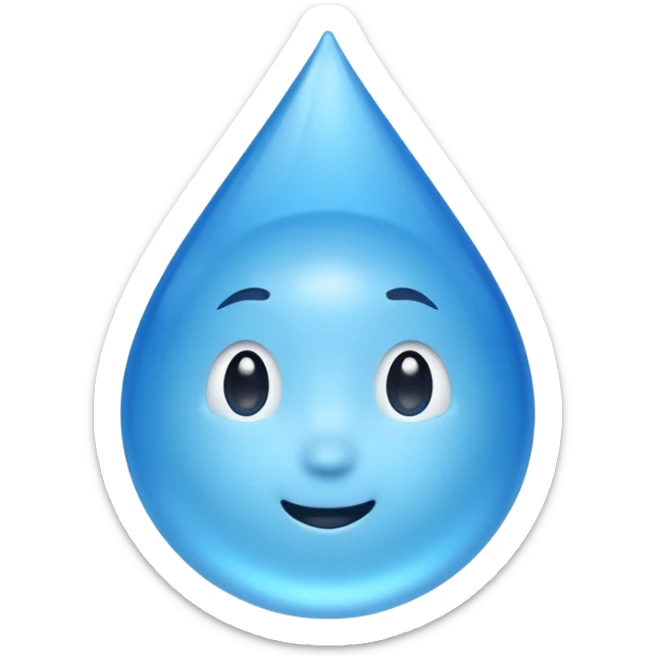 A single water droplet emoji, glossy and smooth, cartoonish, vibrant blue color, high detail, simple and cute design, without facial features, isolated on white background, centered compositio

 sticker