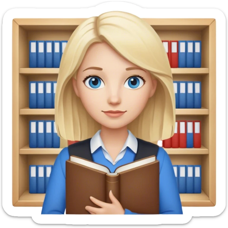 very blonde hair blue eyes teacher female holding books sticker