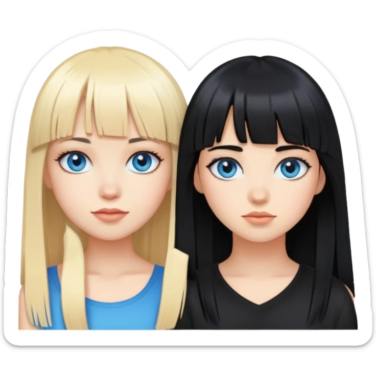 Girl with fringe and black hair and girl with blonde hair and blue eyes sticker