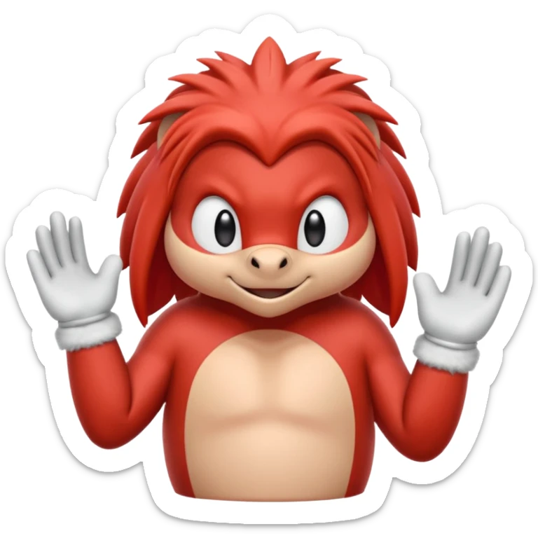 Sonic the hedgehogs friend knuckles a red animal with peach arms and white gloves he’s a echidna sticker