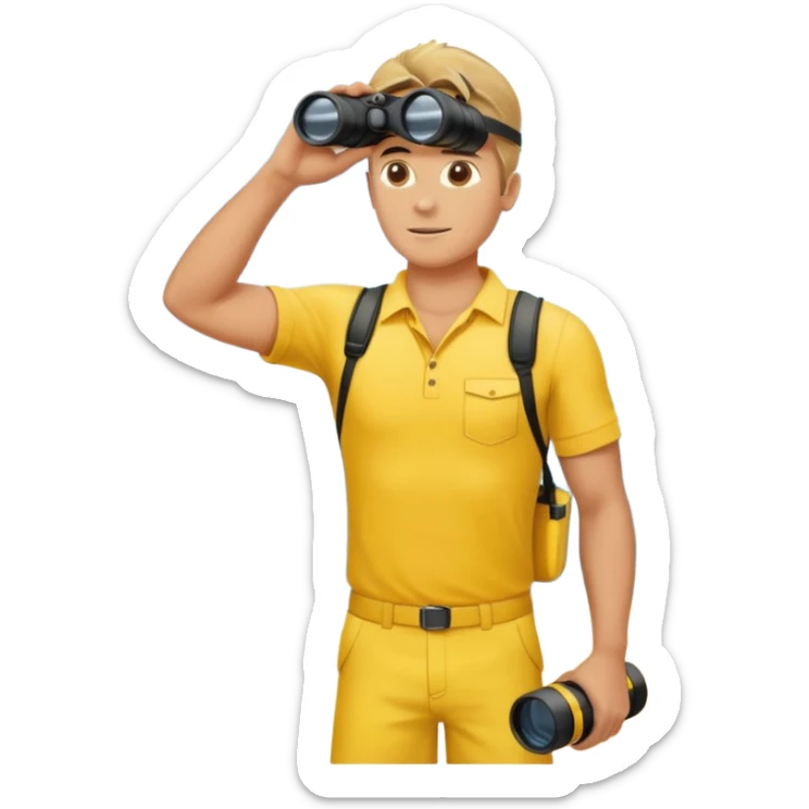 Male lifeguard – yellow shirt, binoculars in hand, scanning the sea, full body sticker