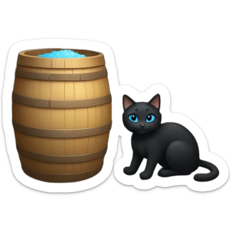 a black cat with blue eyes who sits in a village bathhouse with an oak broom and drinks kvass sticker