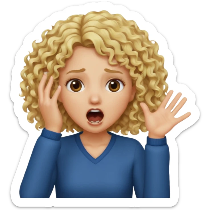 Emoji di ragazza bionda riccia che urla ma non è spaventata e mette una mano in faccia sticker