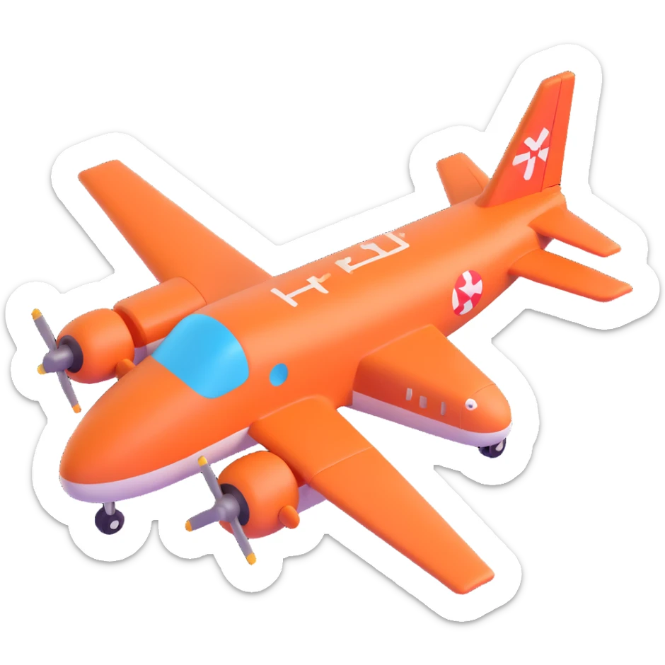3D cartoon bomber airplane, vibrant colors, exaggerated proportions, cute details, playful style sticker