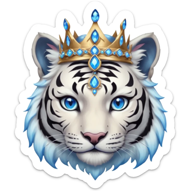 ESO Female white/black tiger khajiit leader of the umbral rose, glowing blue eyes, glowing blue 'third eye' gem, something symbolizing leadership ruling  sticker