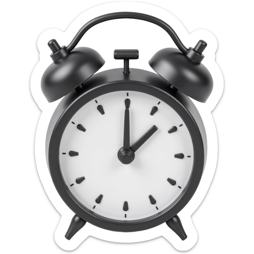 a realistic metallic alarm clock, skeuomorphism style sticker