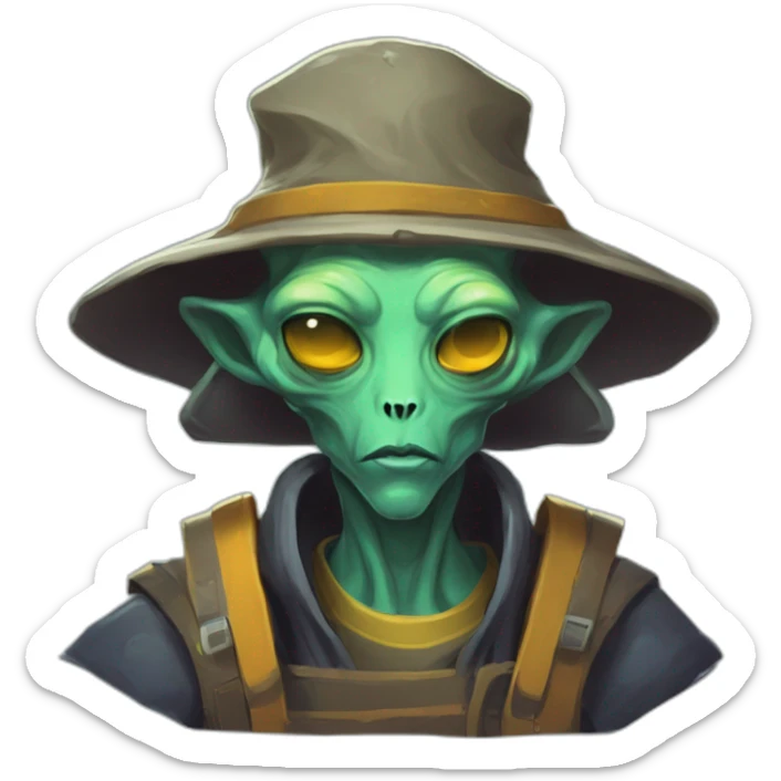 alien shop keeper scifi roguelike rpg style inspired by slay the spire digital art sticker