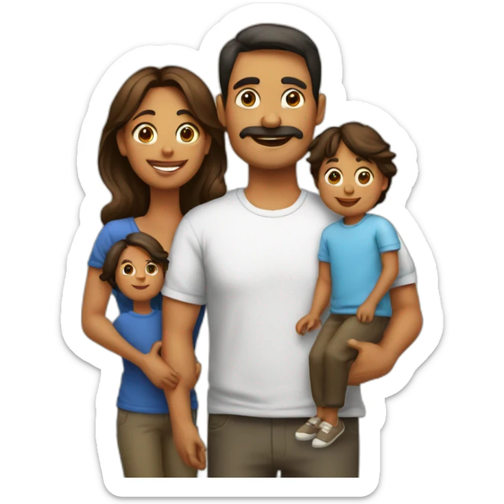 Familia, mamá con cabello castaño, papá Niño de 4 años y perro sticker