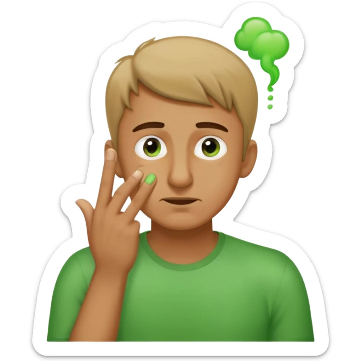 Guy plugging his nose with his fingers because there’s green fart around him sticker