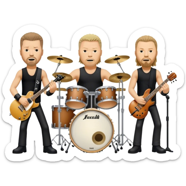 Metallica band/ Photorealistic James Hetfield, Kirk Hammet, Lars Ulrich, Rob Trujilho with instruments on stage sticker