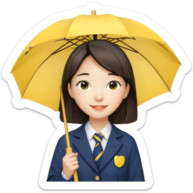 A koean girl wear school uniforms hold yellow umbrella sticker