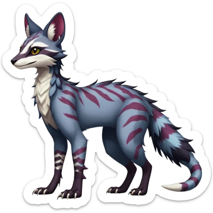 Feral Rare Fantasy dark vibrant Vernid-Sergal-Genet-Trico-species by LiLaiRa, random markings, tufted tail, tufted ears, full body sticker