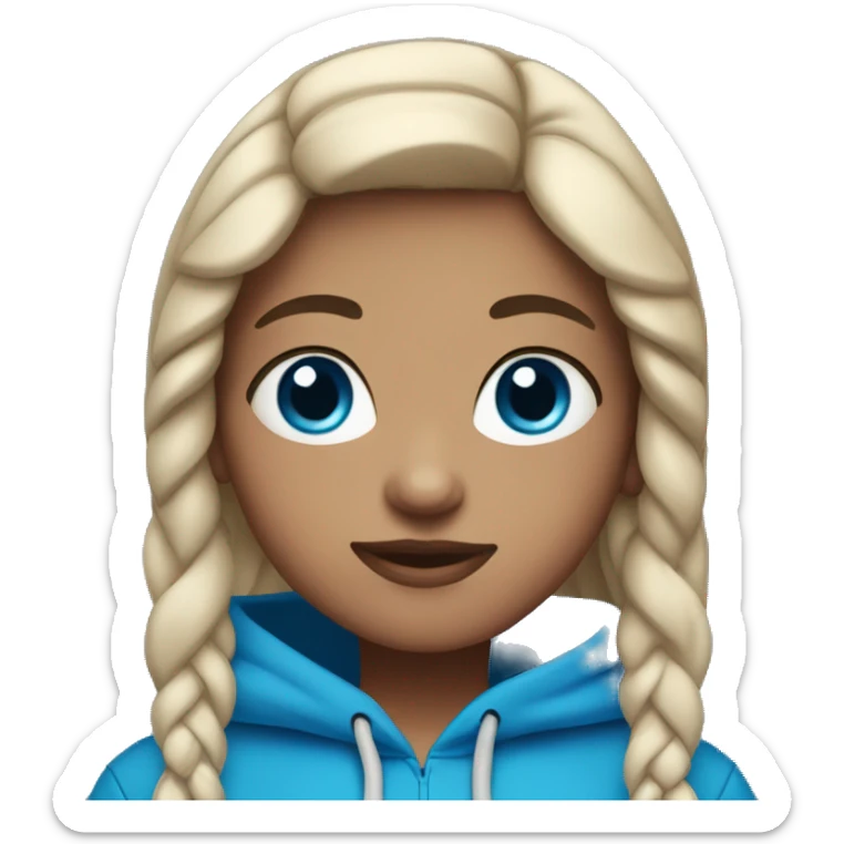 Girl with blue eyes, brow hair, wearing a blue hoodie with black leggings sticker