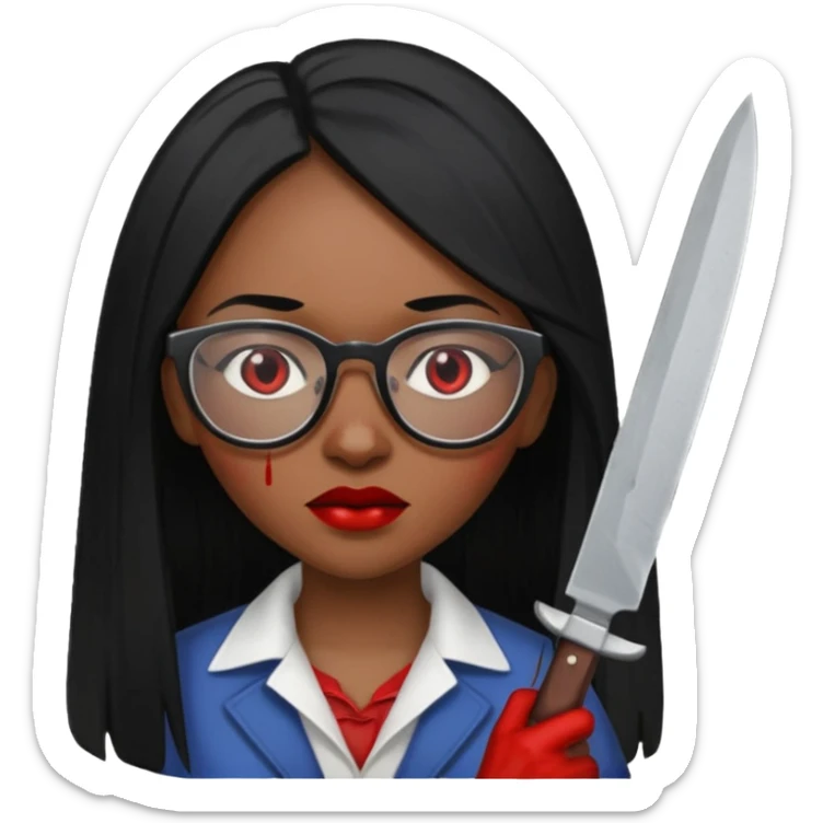 palhacinha sangrenta assassina pele negra de cabelo preto liso e longo with glasses sticker
