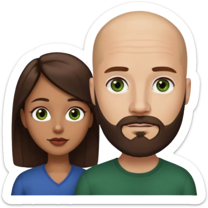 Man beard bald white dark green eyes, woman medium hair brown brown eyes latina  sticker