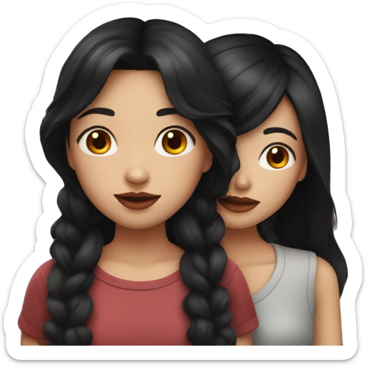 girl with black hair kissing a girl with dark red hair sticker