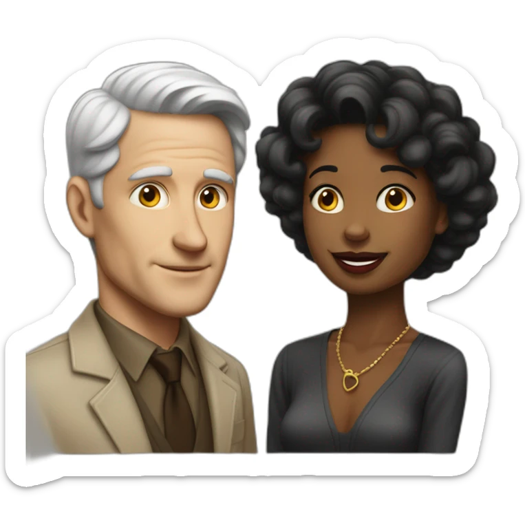 white man in late 50ties in love with younger-black-woman sticker