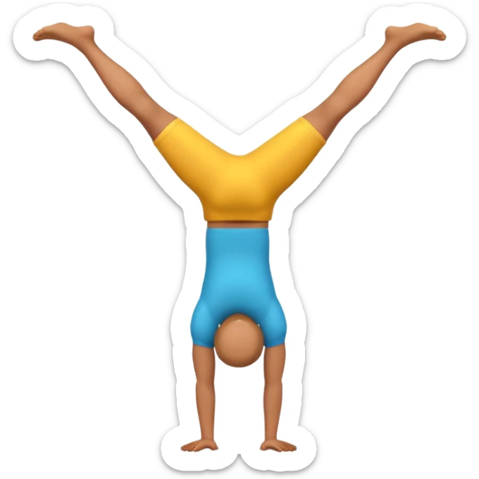 "3D man emoji doing a handstand, cheerful, colorful cartoon style, bright vibrant colors, simple background." sticker