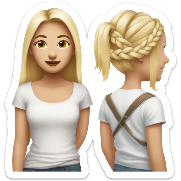 Une fille avec des lunetts roses et un t-shirt blanc un short blanc et une tresse blonde sticker