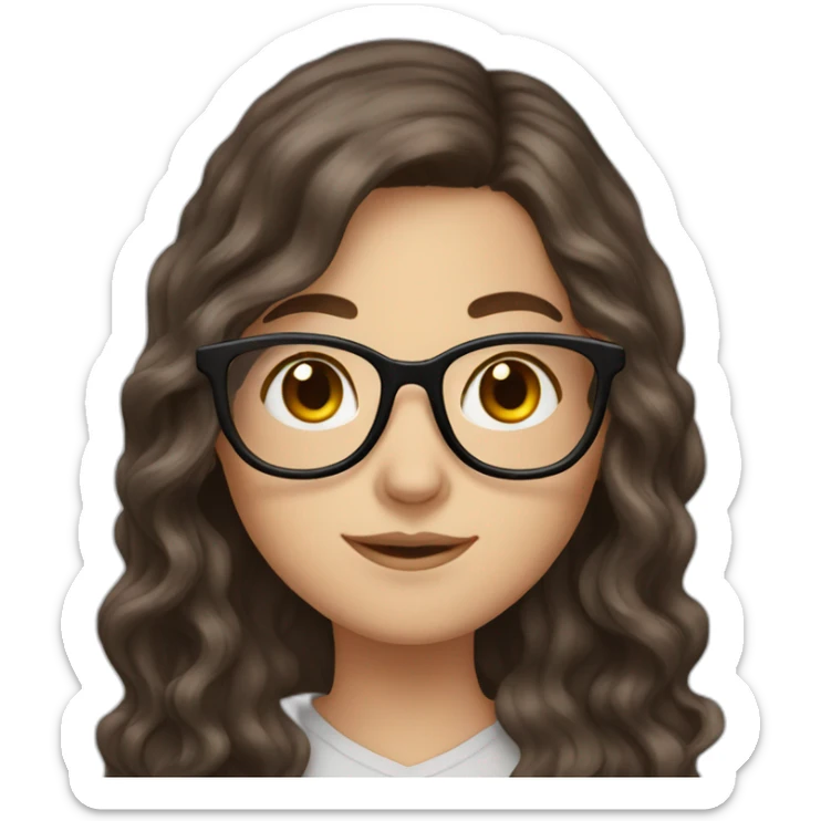 White Girl with wavy dark brown long hair, brown eyes and glasses sticker