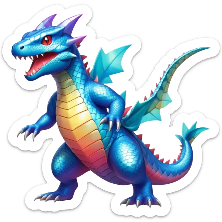 Shiny Exotic Colorful epic Gabite-Salamence-Koraidon-Feraligatr-Fakémon-hybrid-creature (full body)  sticker