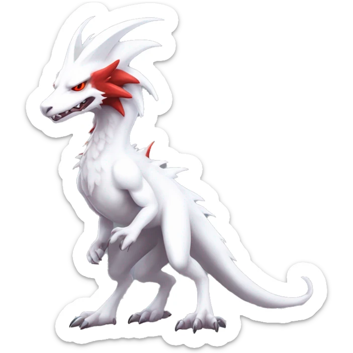 White edgy cute epic albino sergal-vernid-Fakémon with red mane and red eyes, full body sticker