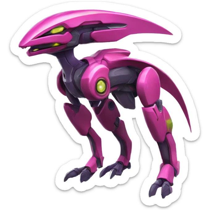 a shiny colorful Genesect-Raptor-Fakémon—hybrid with a futuristic visor-helmet full body sticker