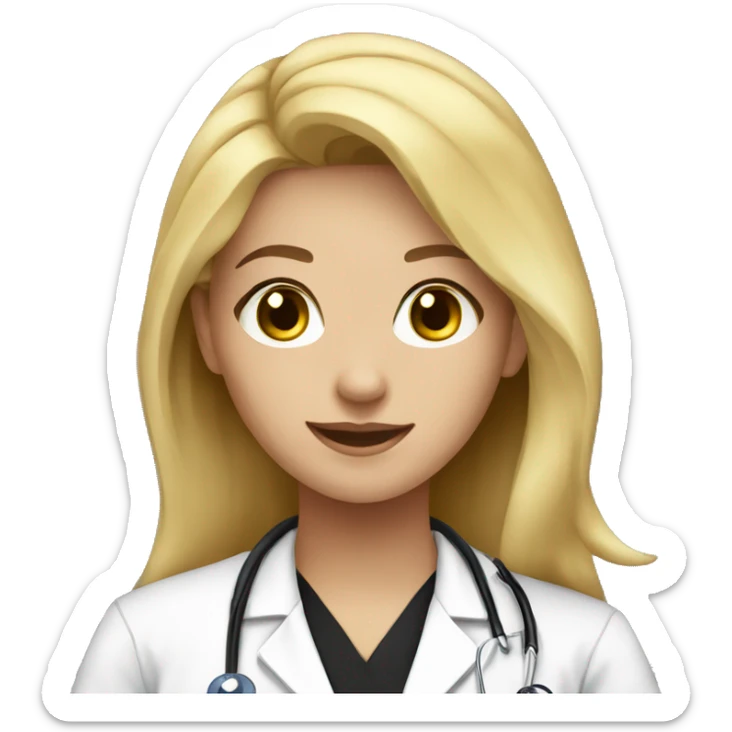 Medical student, girl with blonde hair in black scrubs sticker