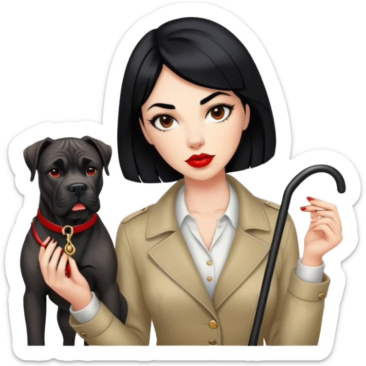 fashionable woman with red lips and black hair next to a Cane Corso dog sticker