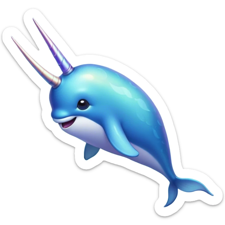 Cinematic Noble Narwhal Portrait Emoji, Poised and regal, with a sleek, iridescent body and a distinctive spiraled tusk, deep-set soulful eyes reminiscent of the ocean depths, Simplified yet sharp and sophisticated features, highly detailed, glowing with a soft, mystical glow, high shine, intelligent and enigmatic, stylized with an air of mythical allure, focused and graceful, soft glowing outline, capturing the essence of a watchful and confident sea unicorn that feels as though it could step out of the screen with effortless authority! sticker