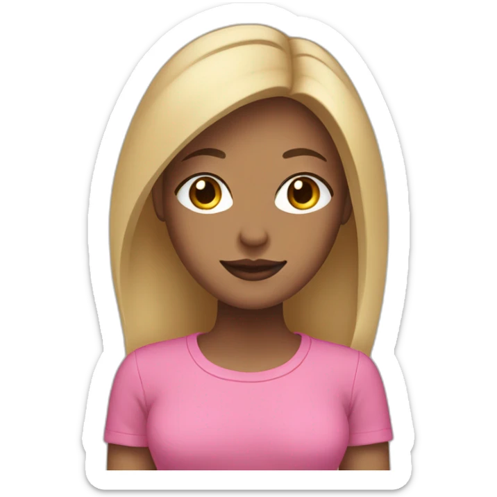 Tan woman with middle part black hair with blonde highlights and pink shirt sticker