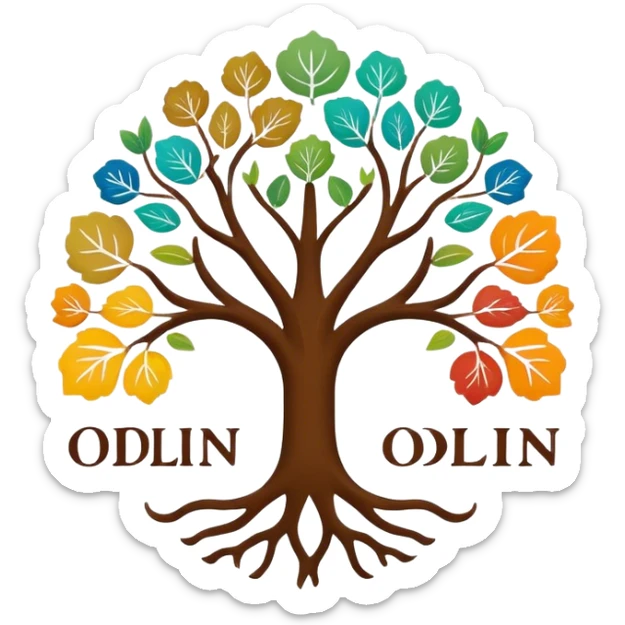 created an intricate but manly looking family genealogy logo including the name Odlin and name Genealogy while using multiple colors in the logo sticker